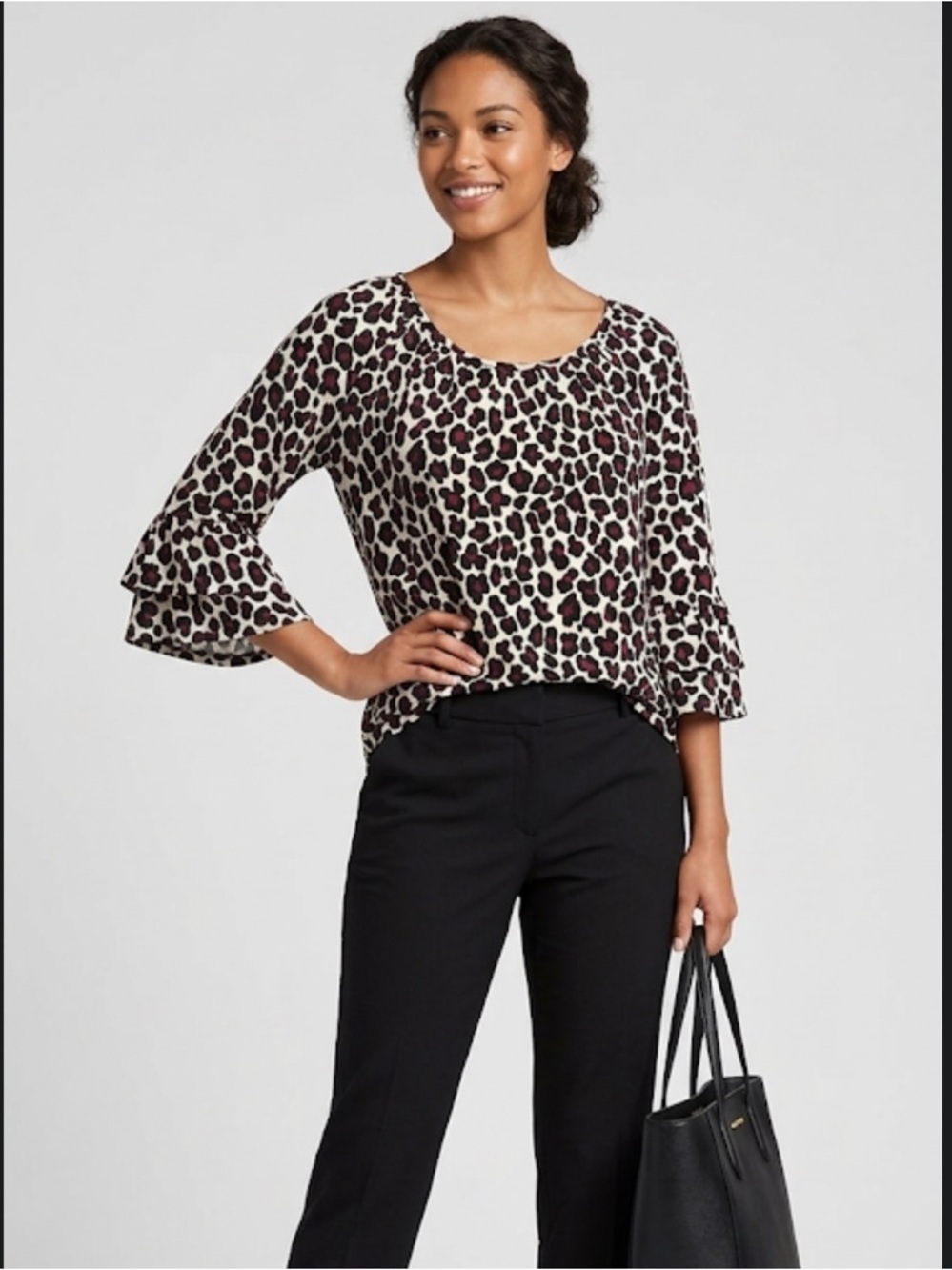Michael Kors Women’s Leopard Print Scoop Neck Top with Pink Accents
